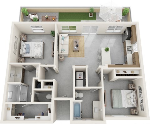 Floor plan for 2 beds, 2 baths, 990 sqft